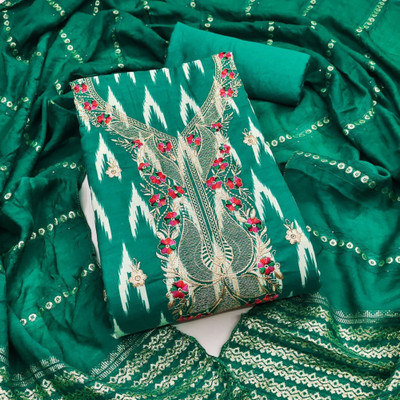 PandadiSaree Cotton Blend Embroidered, Printed Salwar Suit Material