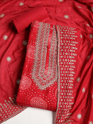 Meena Bazaar Cotton Blend Embroidered Salwar Suit Material