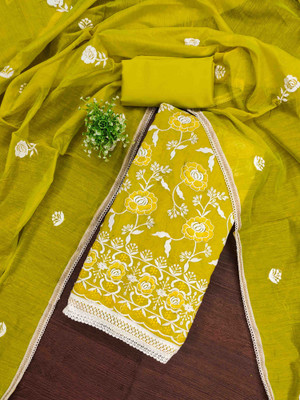 Blissta Cotton Blend Embroidered Salwar Suit Material