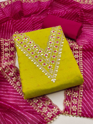 FLAPION CREATION Chanderi Embroidered Salwar Suit Material