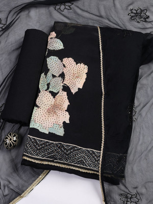 Meena Bazaar Chanderi Printed, Self Design Salwar Suit Material