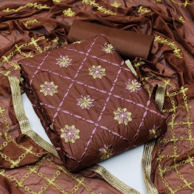Om Creation Cotton Blend Embroidered Salwar Suit Material
