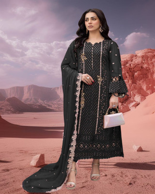 Dealbazaars Corporation Georgette Dyed, Embroidered, Checkered, Embellished, Self Design Salwar Suit Material