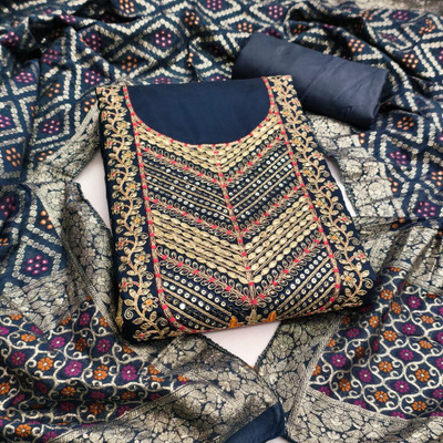 ISHA TRADE Silk Blend Embroidered Salwar Suit Material