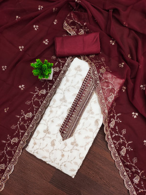 ShopGlobal Georgette Embroidered Salwar Suit Material