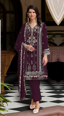 ZONFAB Georgette Embroidered Gown/Anarkali Kurta & Bottom Material
