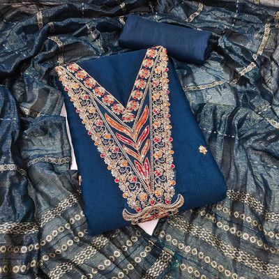 PANZORA Georgette Embroidered Salwar Suit Material