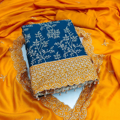 Karyavar Pure Silk Embroidered Salwar Suit Material