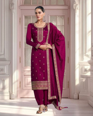 Dealbazaars Corporation Silk Blend Embroidered, Embellished, Self Design Salwar Suit Material