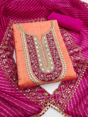 VIYONA FAB Chanderi Embroidered Salwar Suit Material