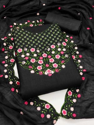 ALSHOP Cotton Blend Embroidered Salwar Suit Material