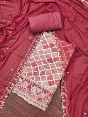 Blissta Cotton Blend Embroidered, Printed Salwar Suit Material