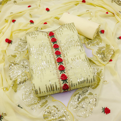 HERE&NOW Georgette Embroidered Salwar Suit Material