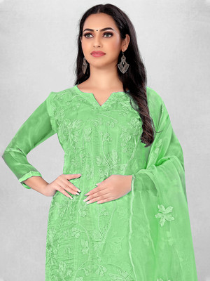 Leeza Store Organza Embroidered, Self Design Salwar Suit Material