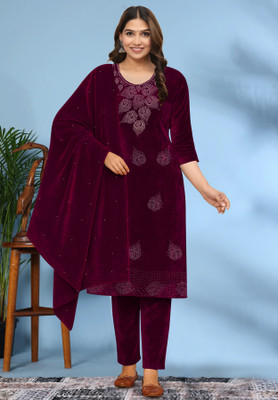 ALMA COLLECTION Velvet Embroidered Salwar Suit Material