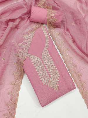 RISHA EXIM Pure Silk Solid, Embroidered, Embellished, Self Design, Colorblock Salwar Suit Material