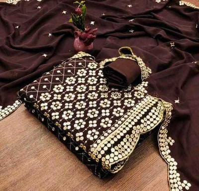 CLOTHLEMON Georgette Embroidered Salwar Suit Material