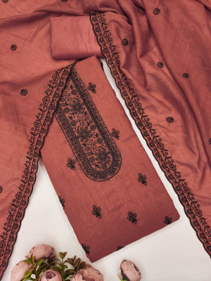 AP FAB Silk Blend Embroidered Salwar Suit Material