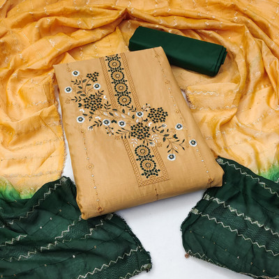 PANZORA Cotton Blend Embroidered Salwar Suit Material