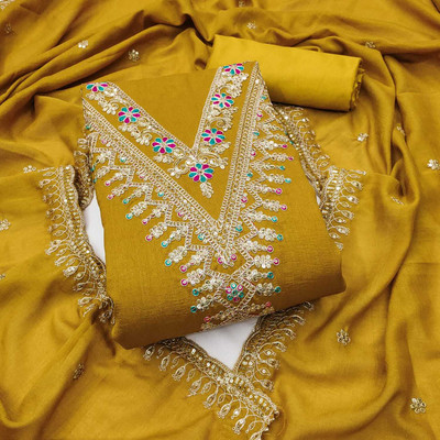 LeeliPeeri Designer Silk Blend Embroidered Salwar Suit Material
