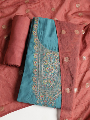 Meena Bazaar Cotton Blend Embroidered Salwar Suit Material