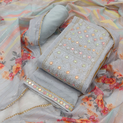Tavas Chanderi Embroidered Salwar Suit Material