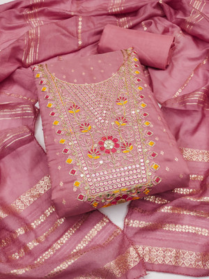 LeeliPeeri Designer Chanderi Embroidered Salwar Suit Material