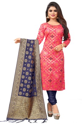 magicthreads Silk Blend Floral Print, Self Design Salwar Suit Material