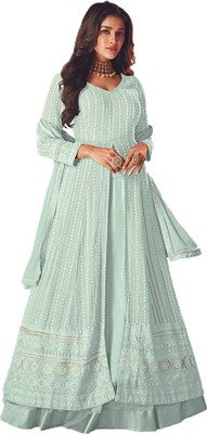AVITAATEX Georgette Printed Gown/Anarkali Kurta & Bottom Material