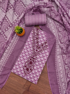Divastri Cotton Blend Embroidered, Floral Print Salwar Suit Material