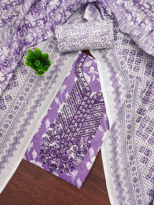 Divastri Cotton Blend Embroidered, Floral Print Salwar Suit Material