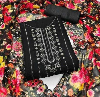 STYLEFLORA Georgette Embroidered Salwar Suit Material