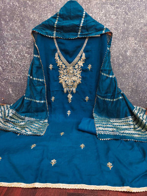 AP FAB Silk Blend Embroidered Salwar Suit Material