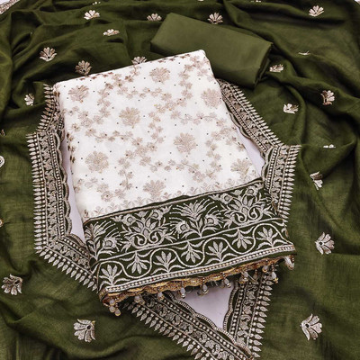 PandadiSaree Silk Blend Embroidered Salwar Suit Material