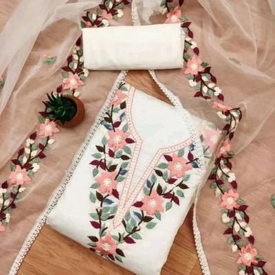 aksr art Pure Silk Embroidered Salwar Suit Material