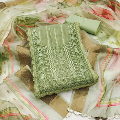 manvaa Cotton Blend Embellished Salwar Suit Material