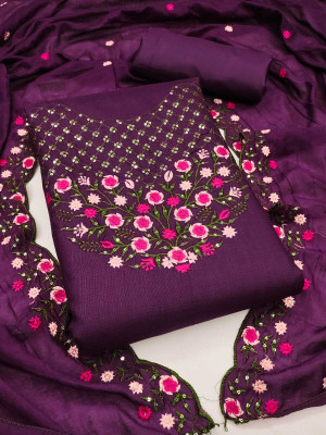 rang rani textiles Chanderi Embroidered Salwar Suit Material