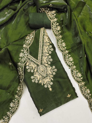 NIDHI'S FASHION Silk Blend Embroidered Salwar Suit Material