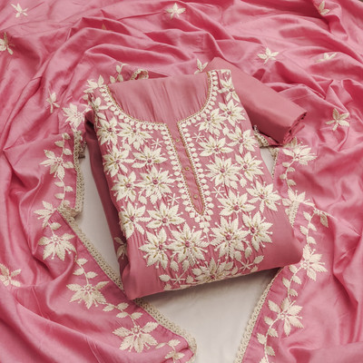 manvaa Silk Blend Embellished Salwar Suit Material