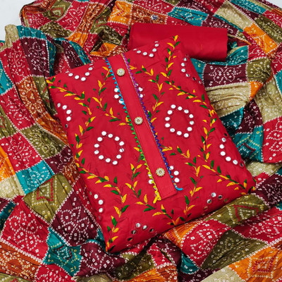 manvaa Cotton Blend Embroidered Salwar Suit Material