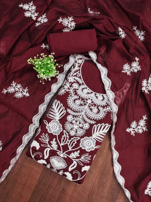 OM international Chanderi Embroidered Salwar Suit Material