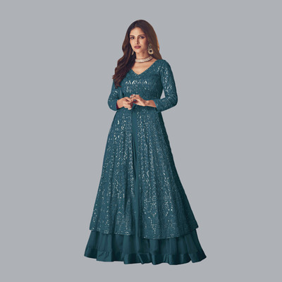 KAPANKU Georgette Embroidered Gown/Anarkali Kurta & Bottom Material