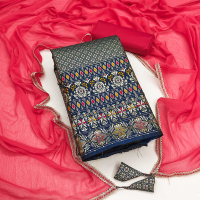 manvaa Silk Blend Embellished Salwar Suit Material