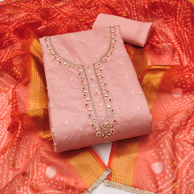 manvaa Silk Blend Printed Salwar Suit Material