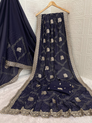 KHRITI FAB Embroidered Bollywood Georgette Saree(Dark Blue)
