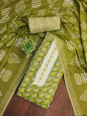 Divastri Cotton Blend Embroidered, Floral Print Salwar Suit Material