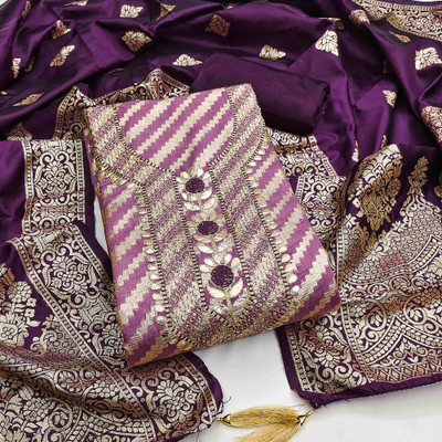 Peachmode Silk Blend Self Design Salwar Suit Material
