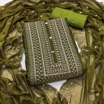 HERE&NOW Silk Blend Embroidered Salwar Suit Material