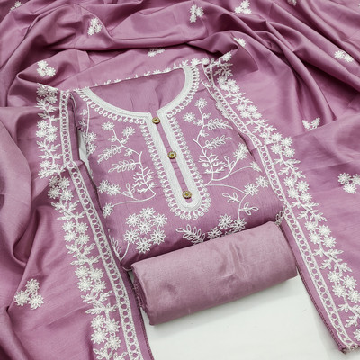 Leeza Store Silk Blend Embroidered Salwar Suit Material