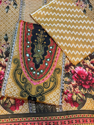 GUMBERTEXTILES Cotton Linen Printed Salwar Suit Material
